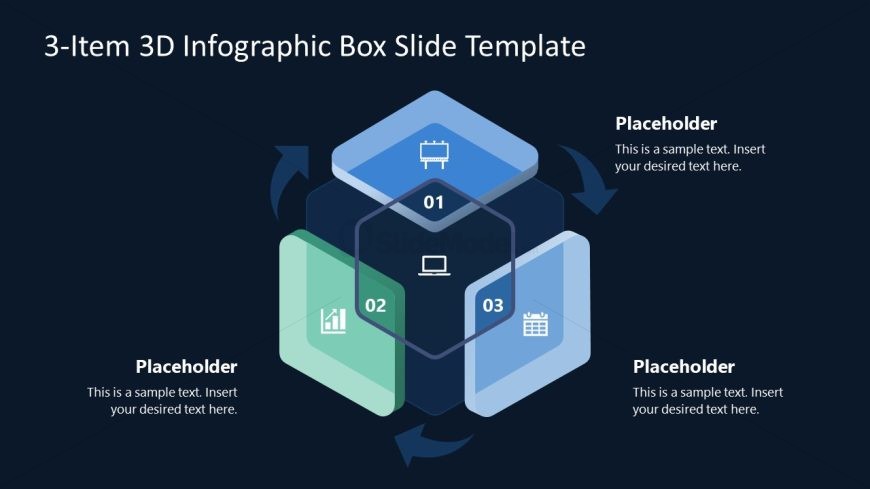 PPT Slide Template with 3D Box Diagram - Dark Background Slide