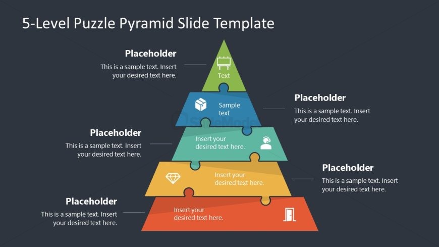 PPT Pyramid 5 Stage Puzzle Diagram with Dark Background