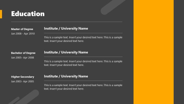 Simple Resume PPT Template Slide for Education