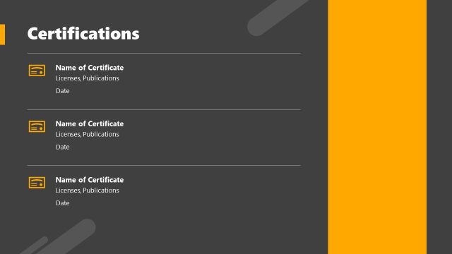 Simple Chronological Resume PPT Template – Certifications Slide