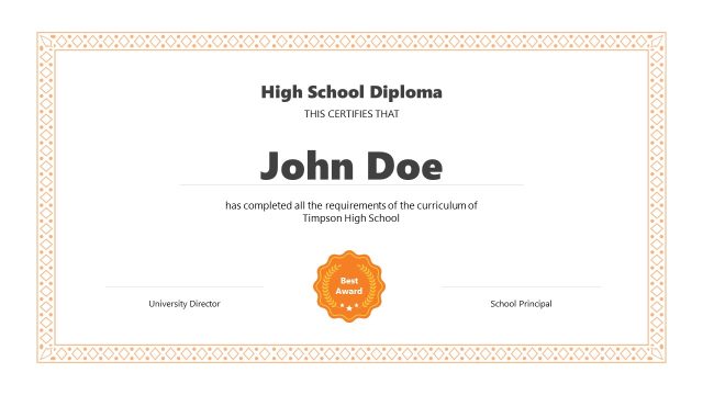 High School Diploma Template with Colorful Outline