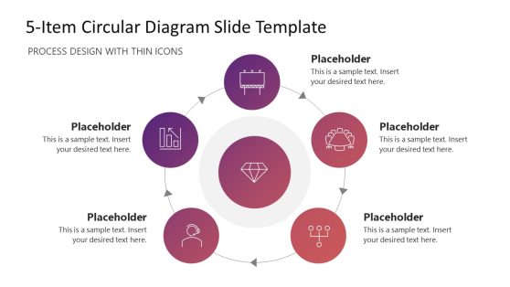 5-Item Thin Icons Circle Process Diagram PowerPoint Template