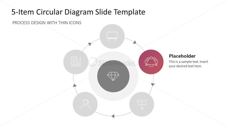 5-Item Thin Icons Circle Process Diagram PPT Template 