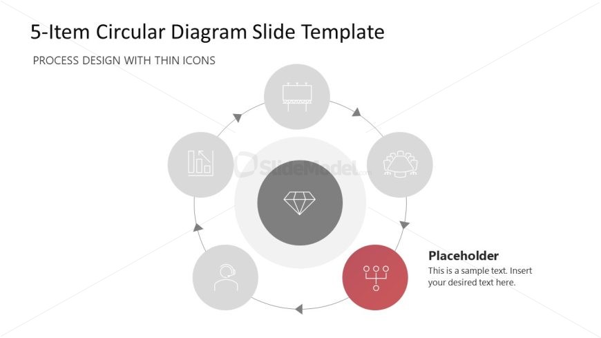 5-Item Thin Icons Circle Process Diagram Presentation Template