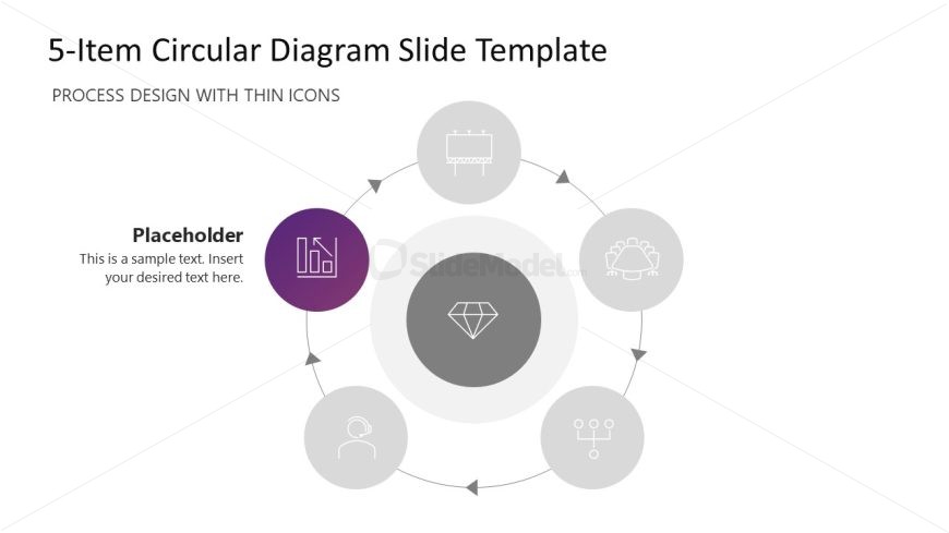Editable 5-Item Thin Icons Circle Process Diagram Slide