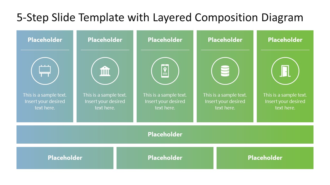 5-Step Slide Template for PowerPoint with Layered Composition Diagram