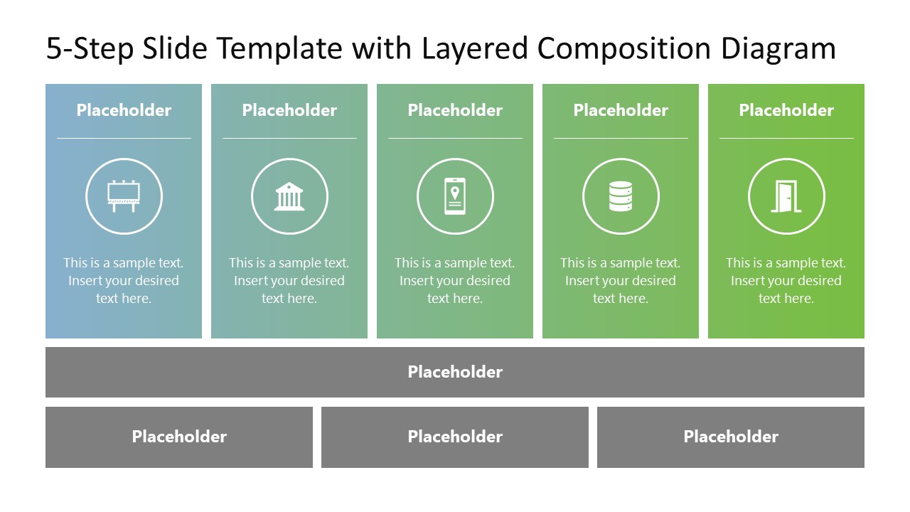 5-Step Slide Template for PowerPoint with Layered Composition Diagram