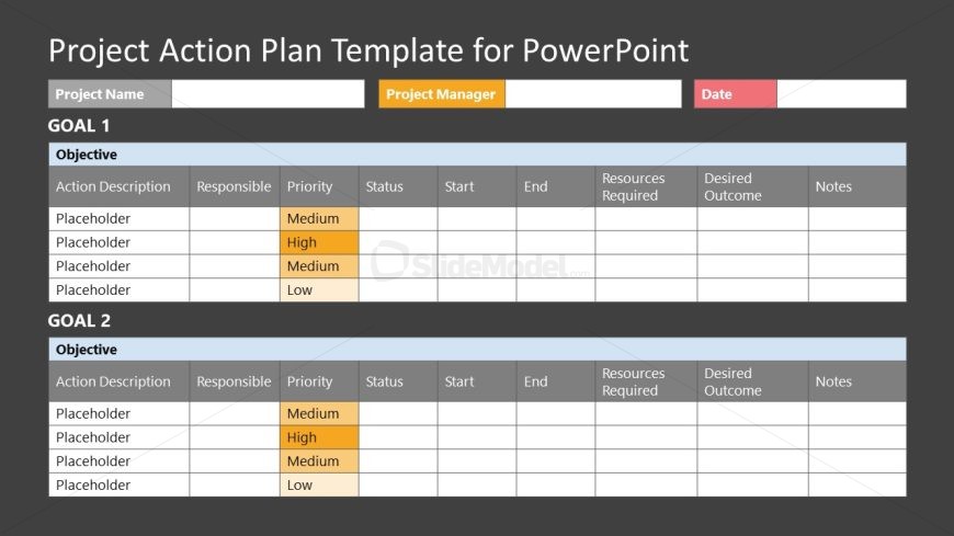 Project Plan Slide Template - Editable Design with Dark Background