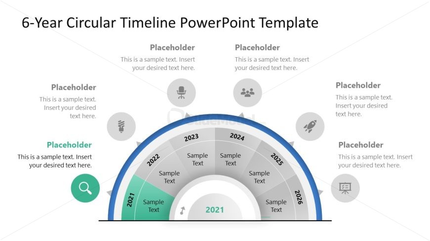 PowerPoint Template for 6-Year Circular Timeline Presentation 