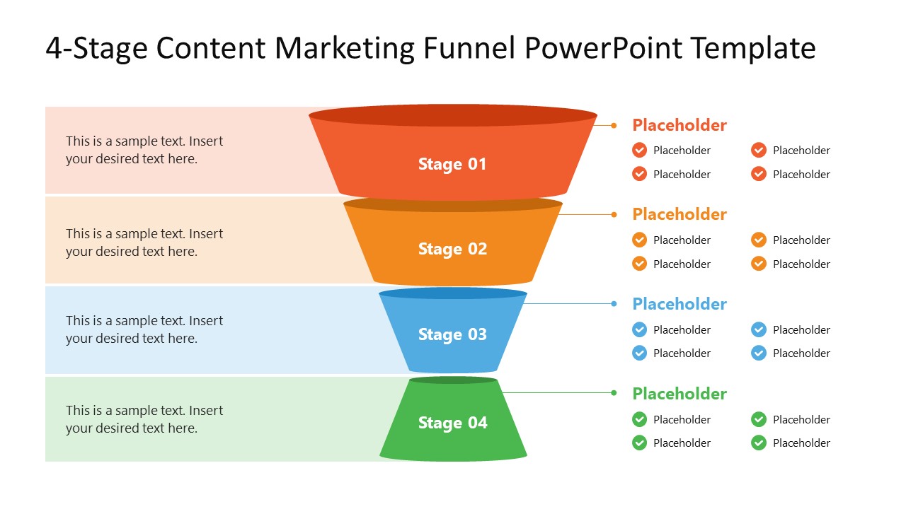 Editable 4-Stage Content Marketing Funnel Slide