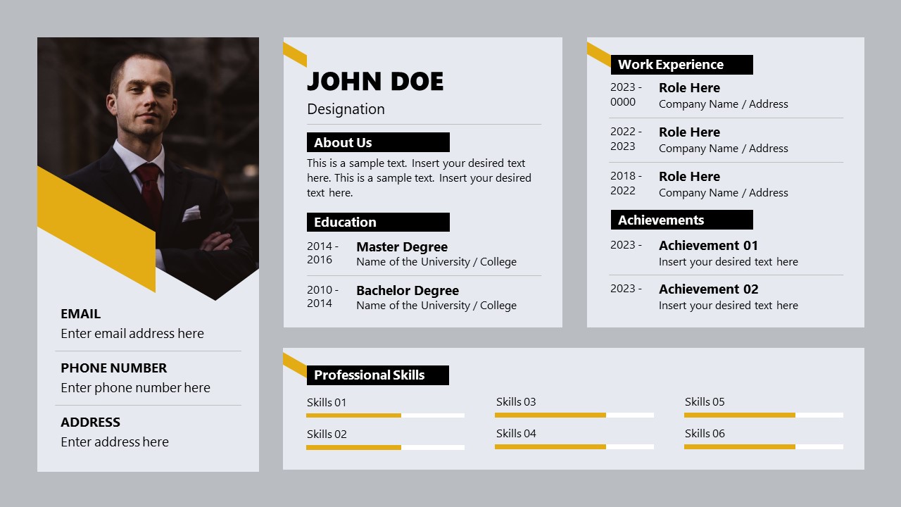 One Page CV Template for Presentation 