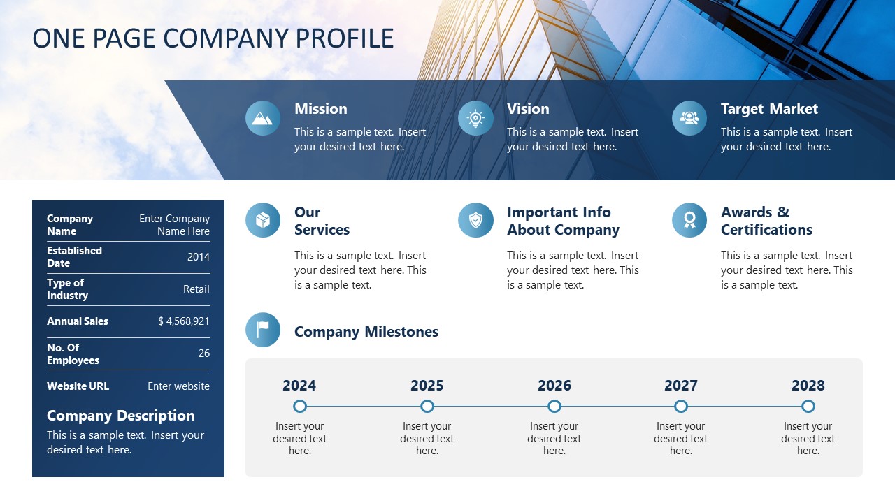 One Page Company Profile PPT Template