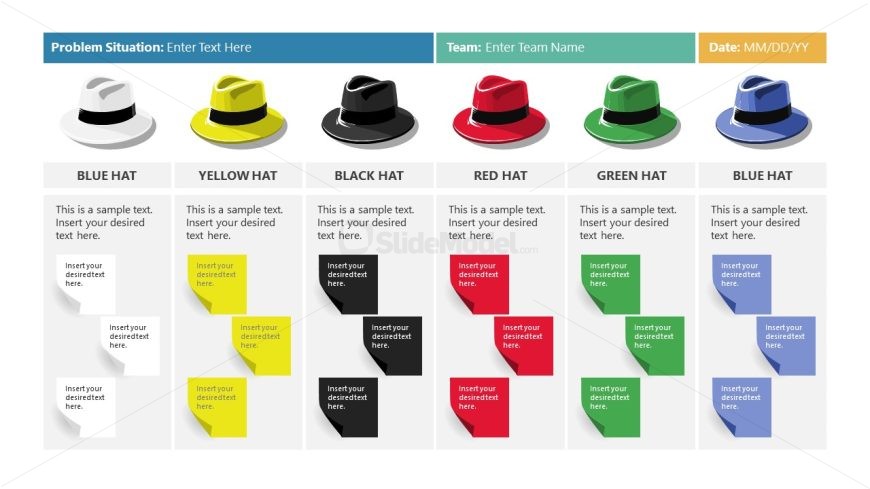 Editable Six Thinking Hats Slide Template 