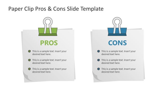 Editable Paper Clip Pros & Cons PPT Slide