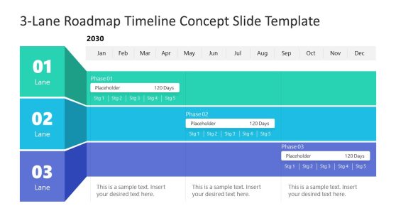 3-Lane Roadmap Timeline Concept PowerPoint Template