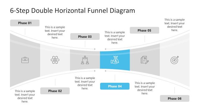 6-Step Horizontal Double Funnel Diagram PPT Slide