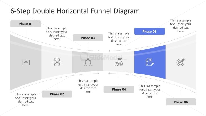PowerPoint Slide for 6-Step Horizontal Double Funnel Diagram