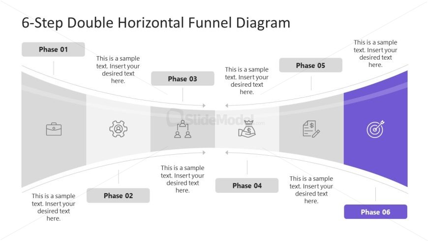 Presentation Template for 6-Step Horizontal Double Funnel Diagram