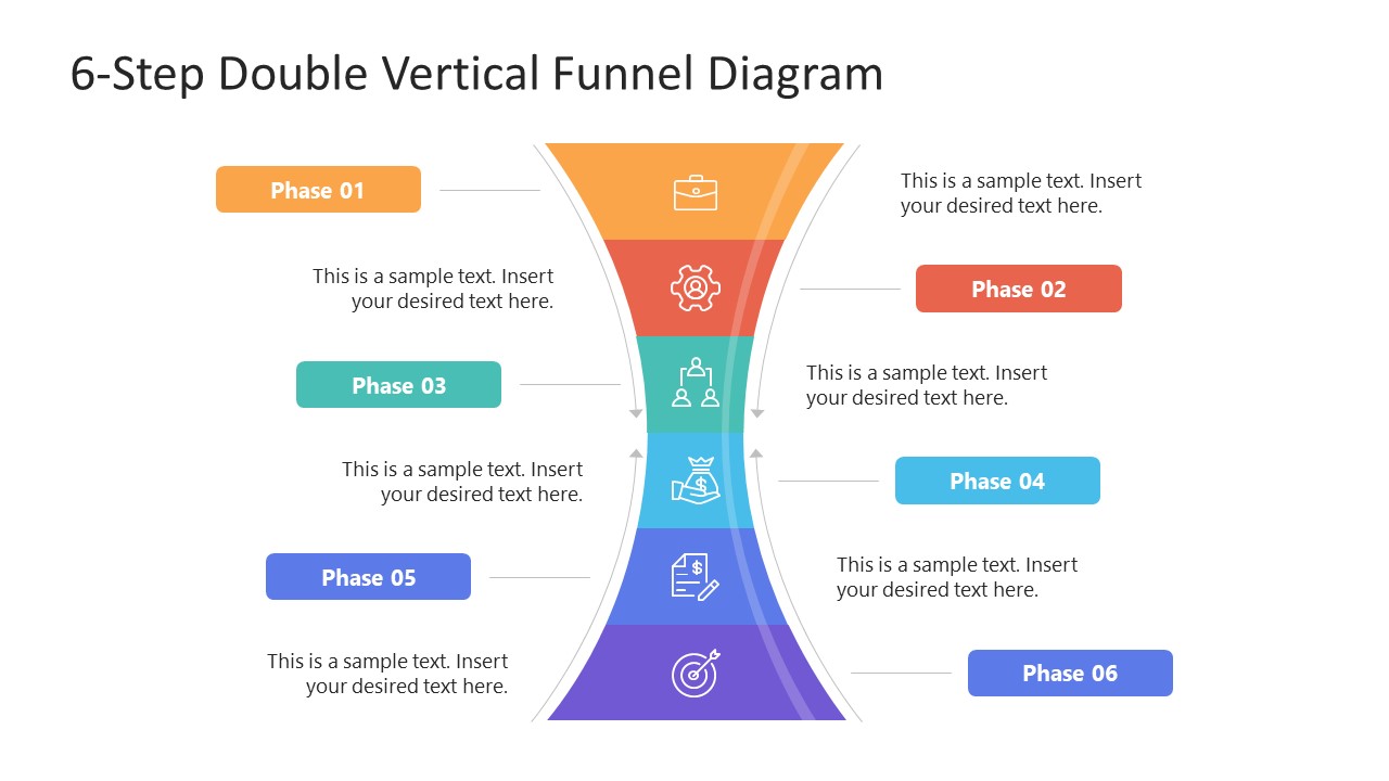 PowerPoint Template for 6-Step Vertical Double Funnel Diagram