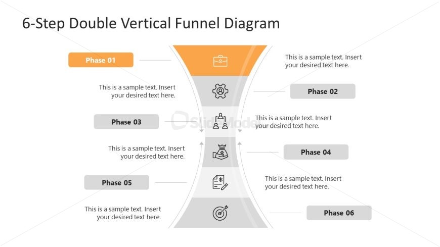 Presentation Template for 6-Step Vertical Double Funnel Diagram