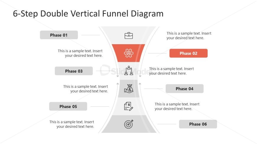 PPT Slide 6-Step Vertical Double Funnel Diagram