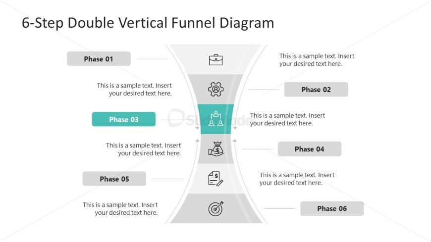 6-Step Vertical Double Funnel Diagram Slide