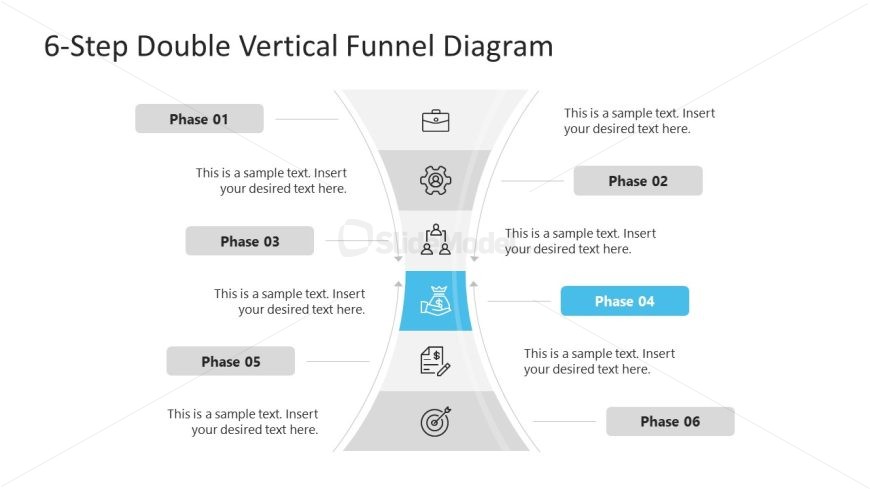 Editable 6-Step Vertical Double Funnel Slide 