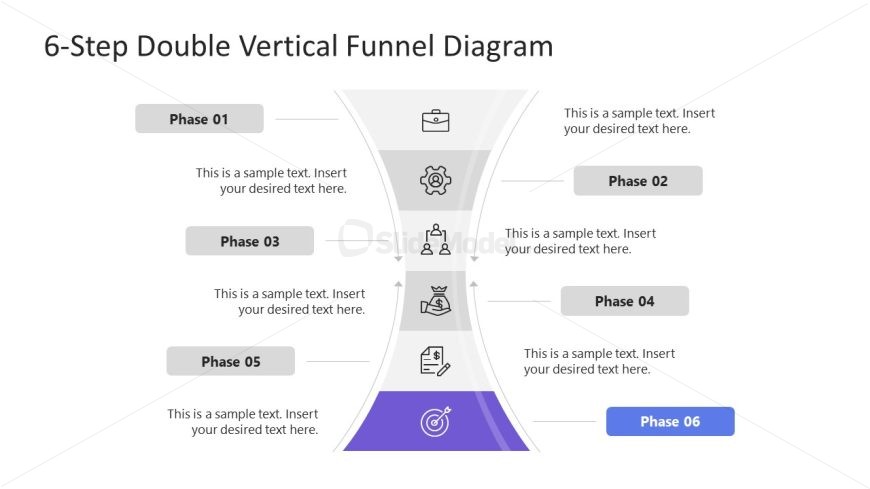 6-Step Vertical Double Funnel PowerPoint Slide Template 