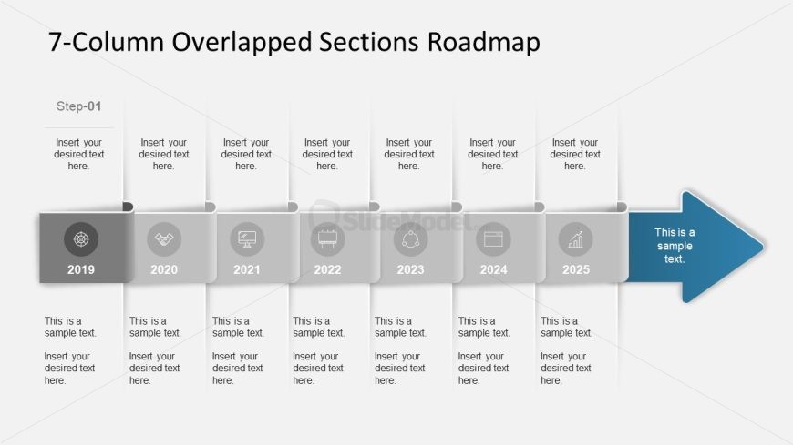 Overlapped Sections Roadmap Template PPT Slide 