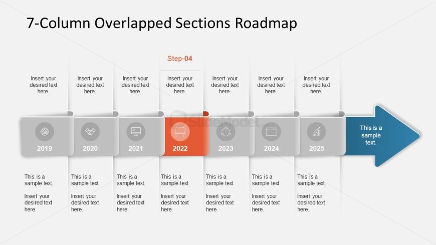 Editable Overlapped Section Roadmap PPT Slide 