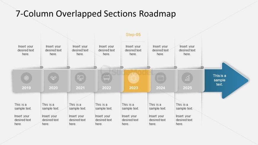 Overlapped Sections Roadmap PPT Template Slide