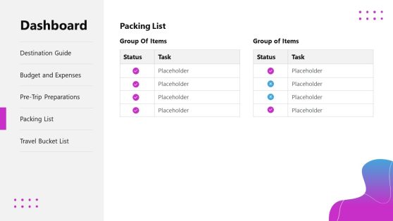 Pack Up Routine Slides Slide with Tables for Packing List - Planner Presentation - SlideModel