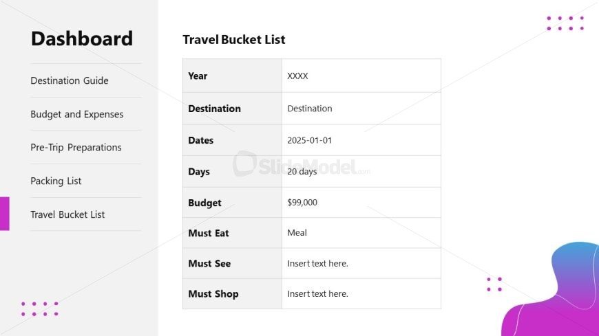 Business Travel Planner Template for Presentation 