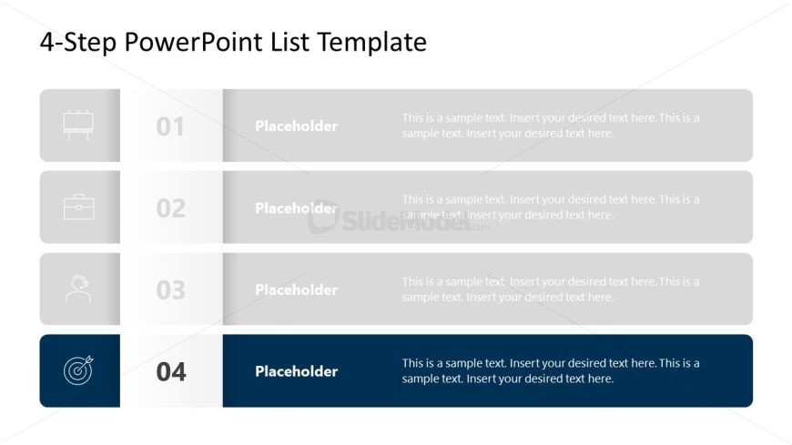 4-Step List Template Slide  