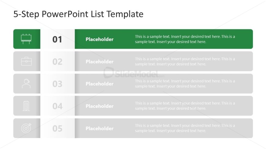List Presentation Template with Five Items