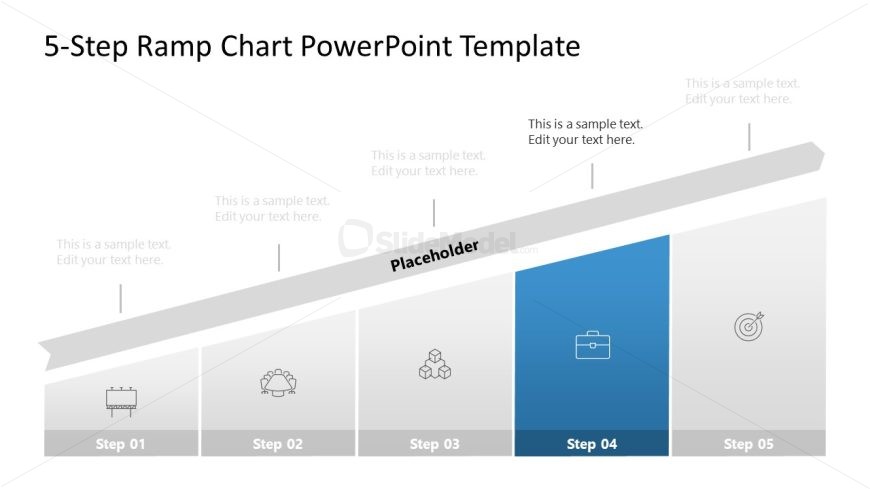 PPT Slide Template with 5 Step Ramp Chart Diagram