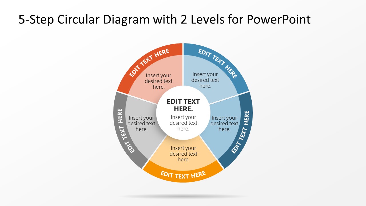 PPT Slide Template with 5 Segment Circular Process Diagram