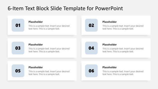 Slideshow Textblock Transparent Editable 6-Item Text Block Slide PPT Template - SlideModel