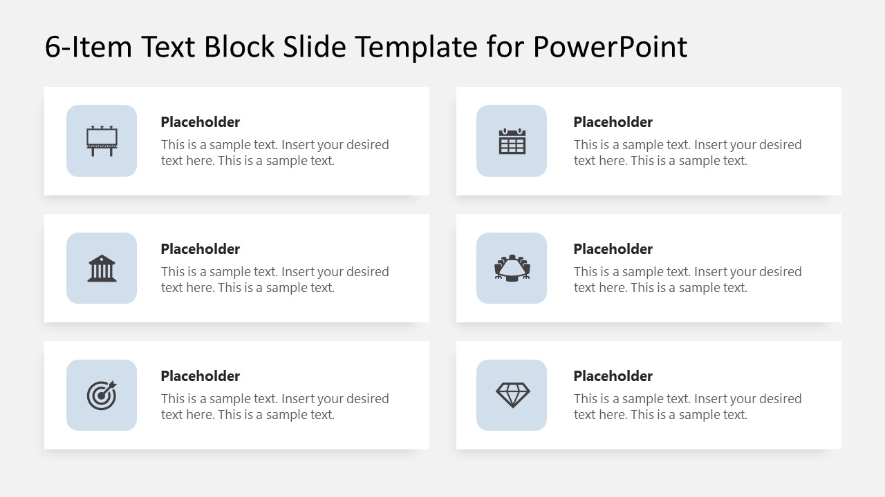 Powerpoint Template Blocks 6-Item Text Block Slide Template for PowerPoint