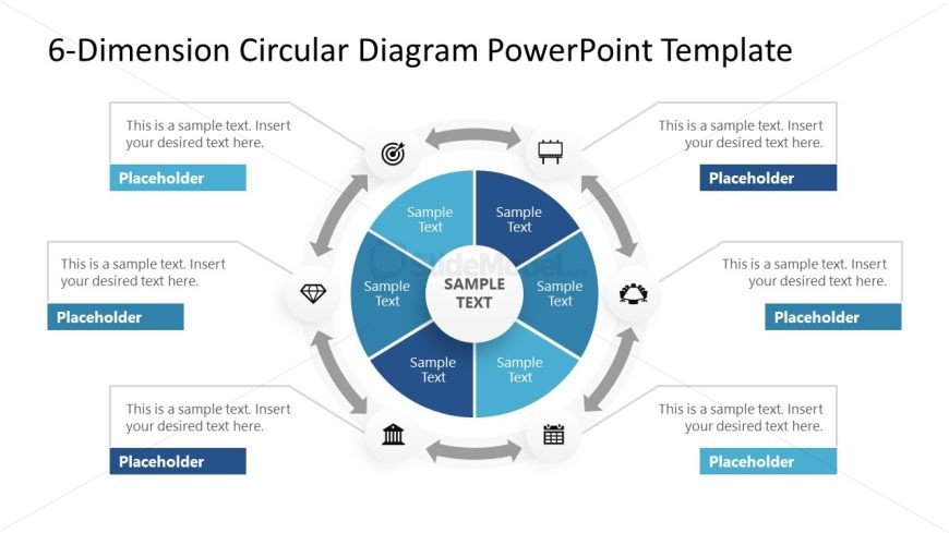 6-Dimension Circular Diagram PowerPoint Slide