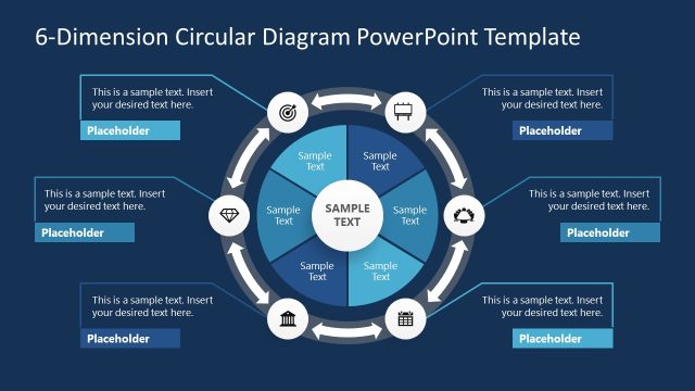 Editable 6-Dimension Circular Diagram PPT Template