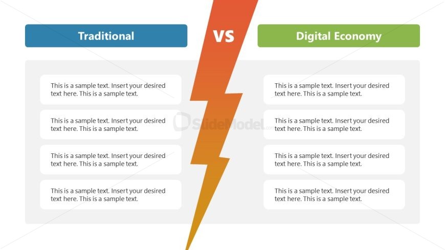 Creative Comparison Slide for Traditional Vs. Digital Economy Presentation