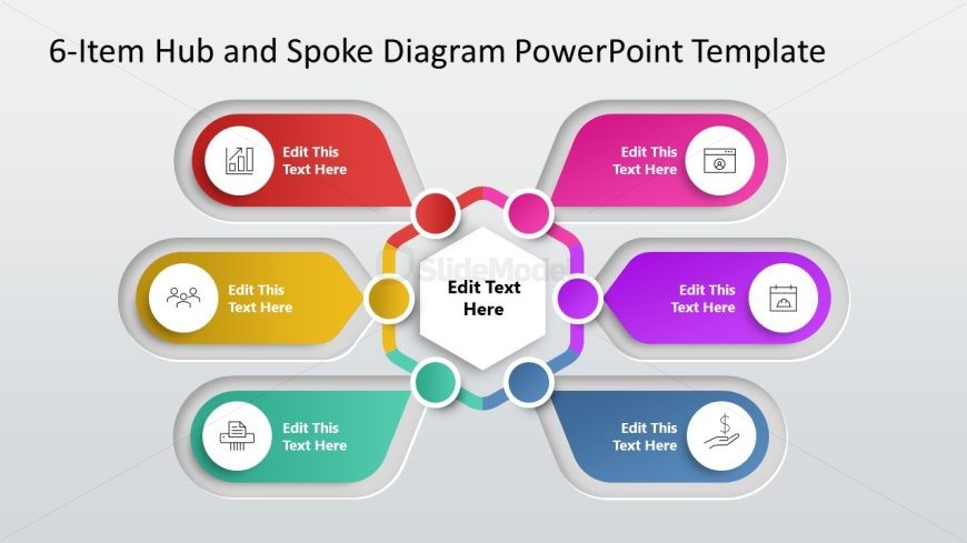 6-Item Hub & Spoke Diagram Template for Presentation