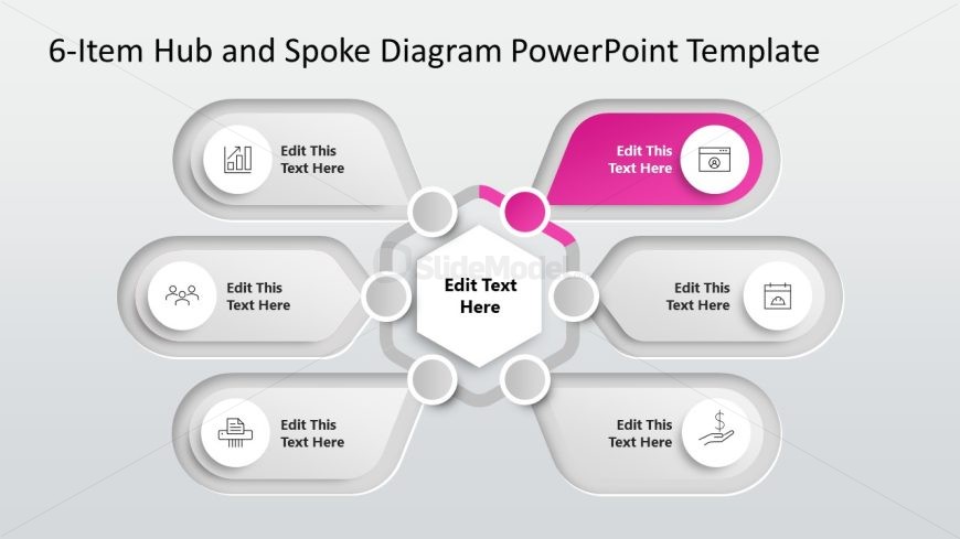 6-Item Hub & Spoke Diagram Presentation Template - SlideModel