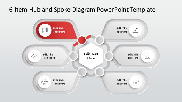 6-Item Hub & Spoke Diagram PowerPoint Slide