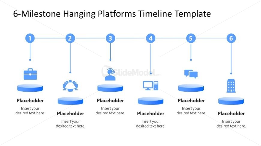 PPT Template for 6-Milestone Hanging Platforms Timeline
