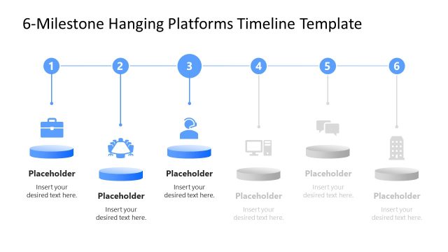 6-Milestone Hanging Platforms Timeline Template for Presentation