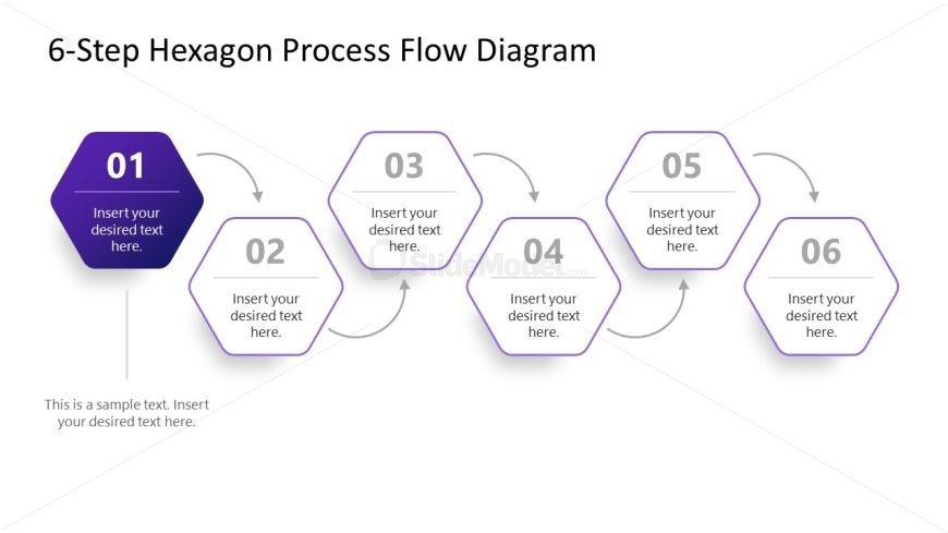 PPT Slide Template with 6-Step Hexagon Diagram