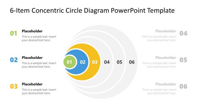Editable 6-Item Concentric Circles PPT Template