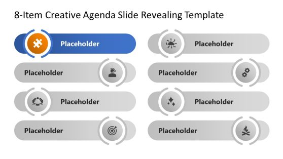 8-Item Creative Agenda Slide Revealing PowerPoint Template